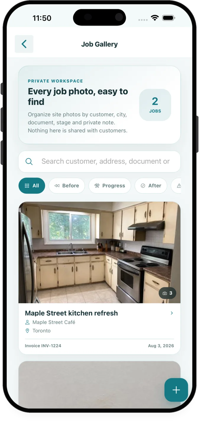 Private job photo gallery in InvoiceXpress